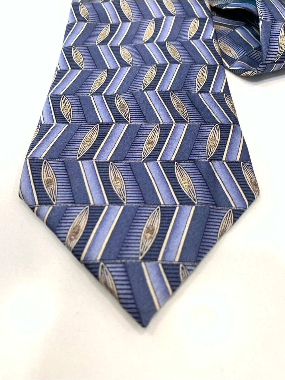 Pierre Pacha Italian Silk Tie Blue Metallic Geometric Design L: 58